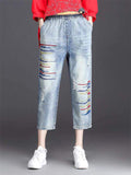 Summer Small Hole Female Cropped Jeans