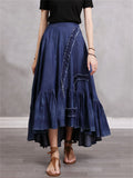 Irregular Plicated Retro Denim Long Skirt