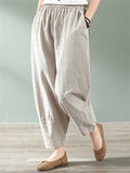 Summer Loose Cotton Linen Elastic Waist Pants For Women