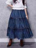 Loose Tiered Skirt Denim Long Skirt