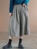 Cozy High Waisted Plaid Linen Skirts For Women