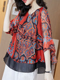 Round Neck Short Sleeve Printed Chiffon Shirts