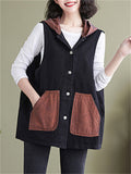 Spring Autumn Female Sleeveless Original Loose Vest Hooded Jackets