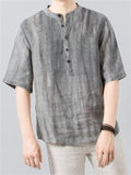 Vintage V-Neck Half Sleeve Comfy Linen Shirt for Men