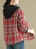 Women's Trendy Plaid Button Hooded Cotton Coat