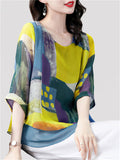 Loose Chiffon Printed Short Sleeve Shirts