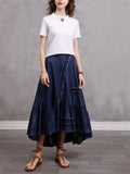 Irregular Plicated Retro Denim Long Skirt