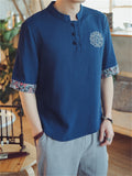 Men's Lotus Embroidered Linen Shirts