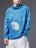 Male Blue Color Tie-Dye Autumn Vogue Cotton Linen Shirts