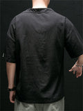 Embroidered Simple Thin Round Neck Linen Shirts For Men