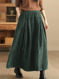 Vintage Corduroy Pleated A-Line Skirt for Women