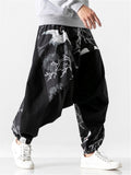 Japanese High Street Cranes Printed Loose Pants for Men