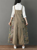 Vintage Floral Wide Leg Denim Jumpsuit