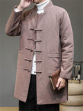 Men's Graceful Retro Solid Color Cotton Midi Pattern Coats