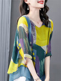 Loose Chiffon Printed Short Sleeve Shirts