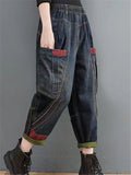 Women's Retro Patchwork Design Harem Denim Pants