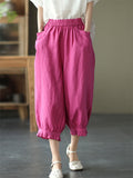 Comfortable Solid Color Elastic Cropped  Harem Pants For Lady