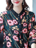 Floral Printed 3/4 Sleeve Chiffon Long Shirts