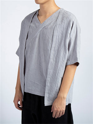 Cotton Linen Fake Two-piece Shirts