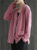 Solid Color V Neck Button Jackets For Lady