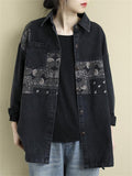 Lapel Patchwork Printed Relaxed Ladies Jackets