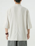 Men's Half Sleeve Knot Button Relaxed Plain Linen Shirt