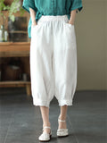 Comfortable Solid Color Elastic Cropped  Harem Pants For Lady