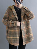 Women's Trendy Hooded Button Up Plaid Jacket