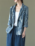 Women's Stylish Floral Printed Denim Blazer Jacket