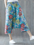 Floral Printed Elastic Waist Wide Leg Pants