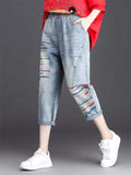 Summer Small Hole Female Cropped Jeans