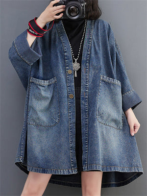 Fashion Oversized Blue Denim Jacket For Women