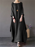 Loose Cotton Linen Solid Color Dress