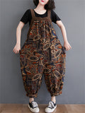 Women's Vintage Printed Spring Summer Linen Bloomers Jumpsuits