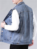 Vintage Men's Lapel Sleeveless Denim Jackets
