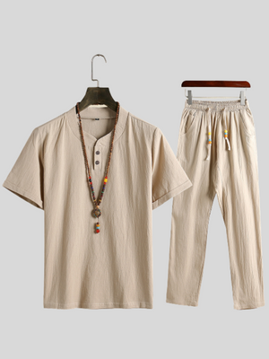 Men's Comfy Cotton Linen Shirt Pants Set