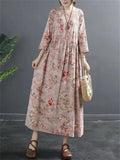 Cotton Linen Floral Slim Women's Dresses