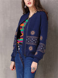 Retro Embroidery Stand Collar Zipper Jackets