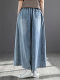 Retro Popular Women's Drawstring Blue Wide Leg Jeans