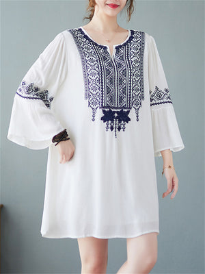 Cotton Linen Half Sleeve Summer Lady Dresses