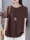 Comfort Round Neck Solid Color T-Shirts for Petite Woman