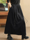 Vintage Corduroy Pleated A-Line Skirt for Women