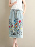 Women's Denim Embroidery Long Skirts