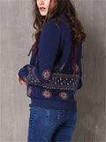 Retro Embroidery Stand Collar Zipper Jackets