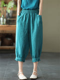 Comfortable Solid Color Elastic Cropped  Harem Pants For Lady