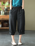 Comfortable Solid Color Elastic Cropped  Harem Pants For Lady