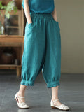 Comfortable Solid Color Elastic Cropped  Harem Pants For Lady