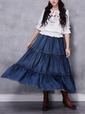 Loose Tiered Skirt Denim Long Skirt