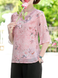 V-neck Floral Loose Chiffon Shirts