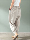 Summer Loose Cotton Linen Elastic Waist Pants For Women